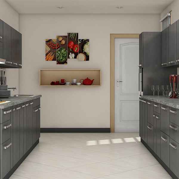 Design visualisation of a parallel-layout modular kitchen