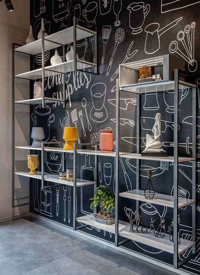 Open shelving and kitchen accessories on display at the ALEA experience centre