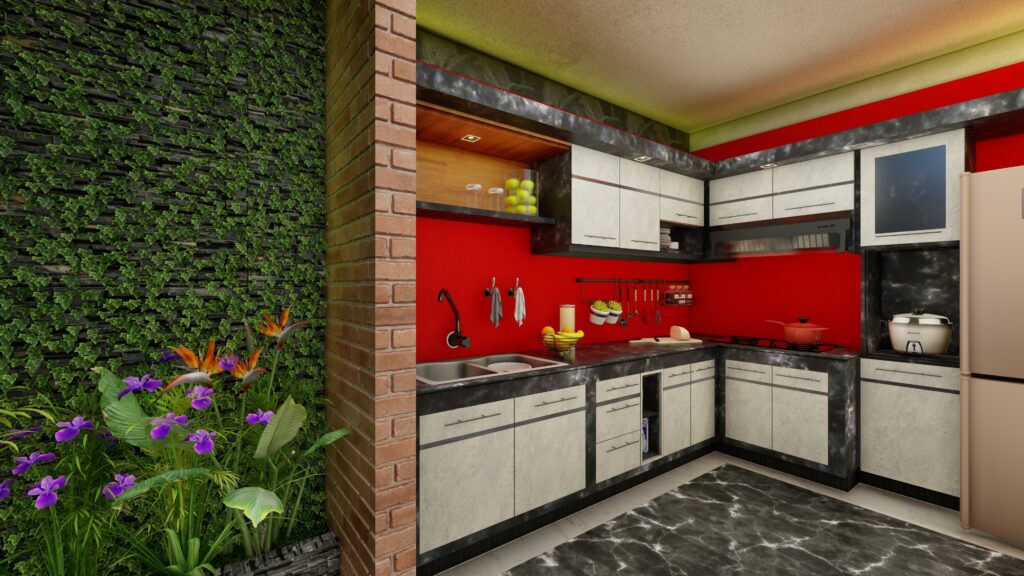Tips for designing l shape modular kitchen to get better results 2 Modern style kitchen interior design with dark red walls