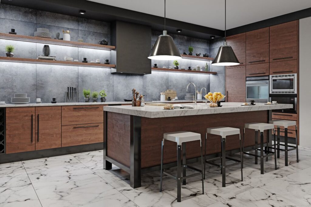 Modern modular kitchen designs 2026: alea’s smart ideas for indian homes 5 Island and peninsula modern modular kitchen designs with central countertop, stylish seating, and functional storage by alea modular kitchen.